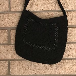 Black crochet/beaded cross body bag.